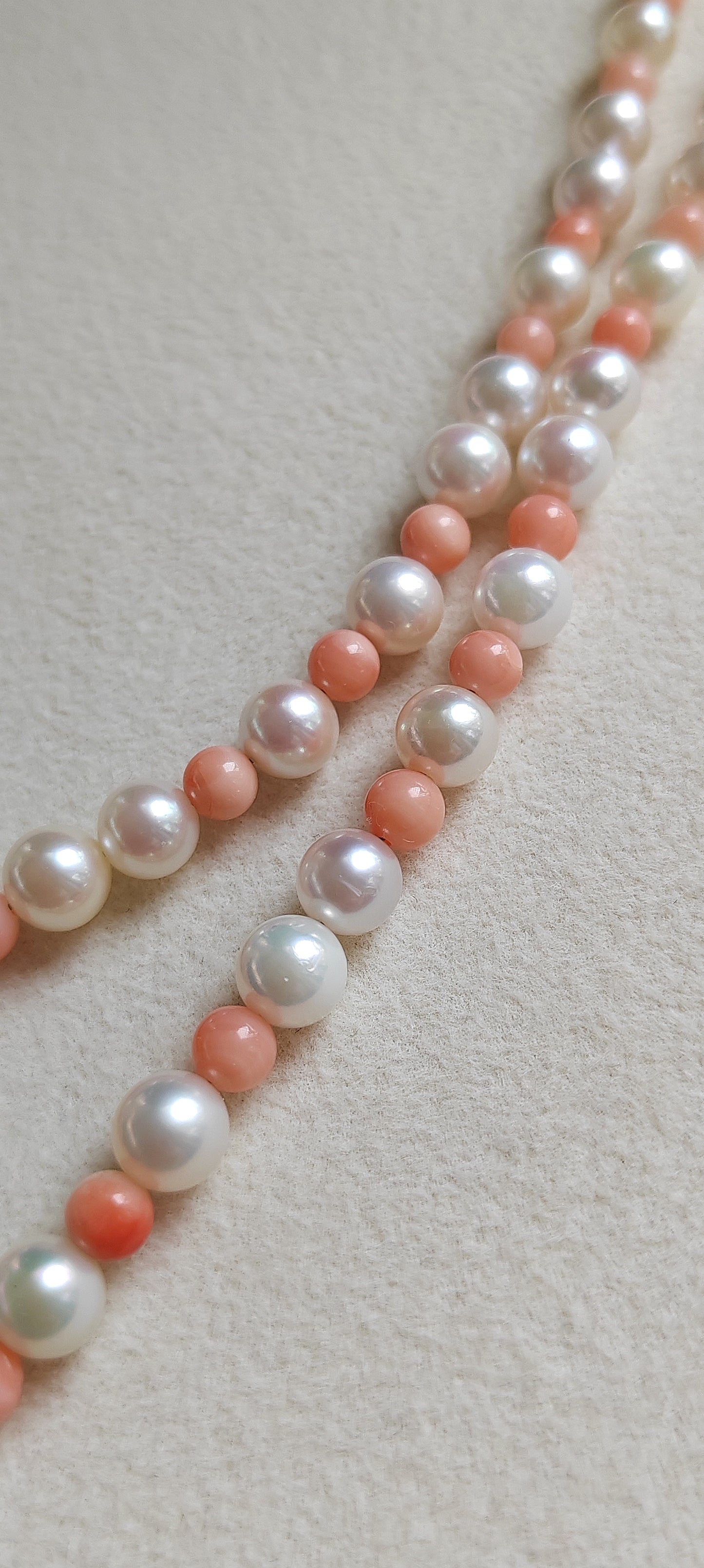 Genuine Japanese akoya pearls and coral necklace 3.3-7.7mm