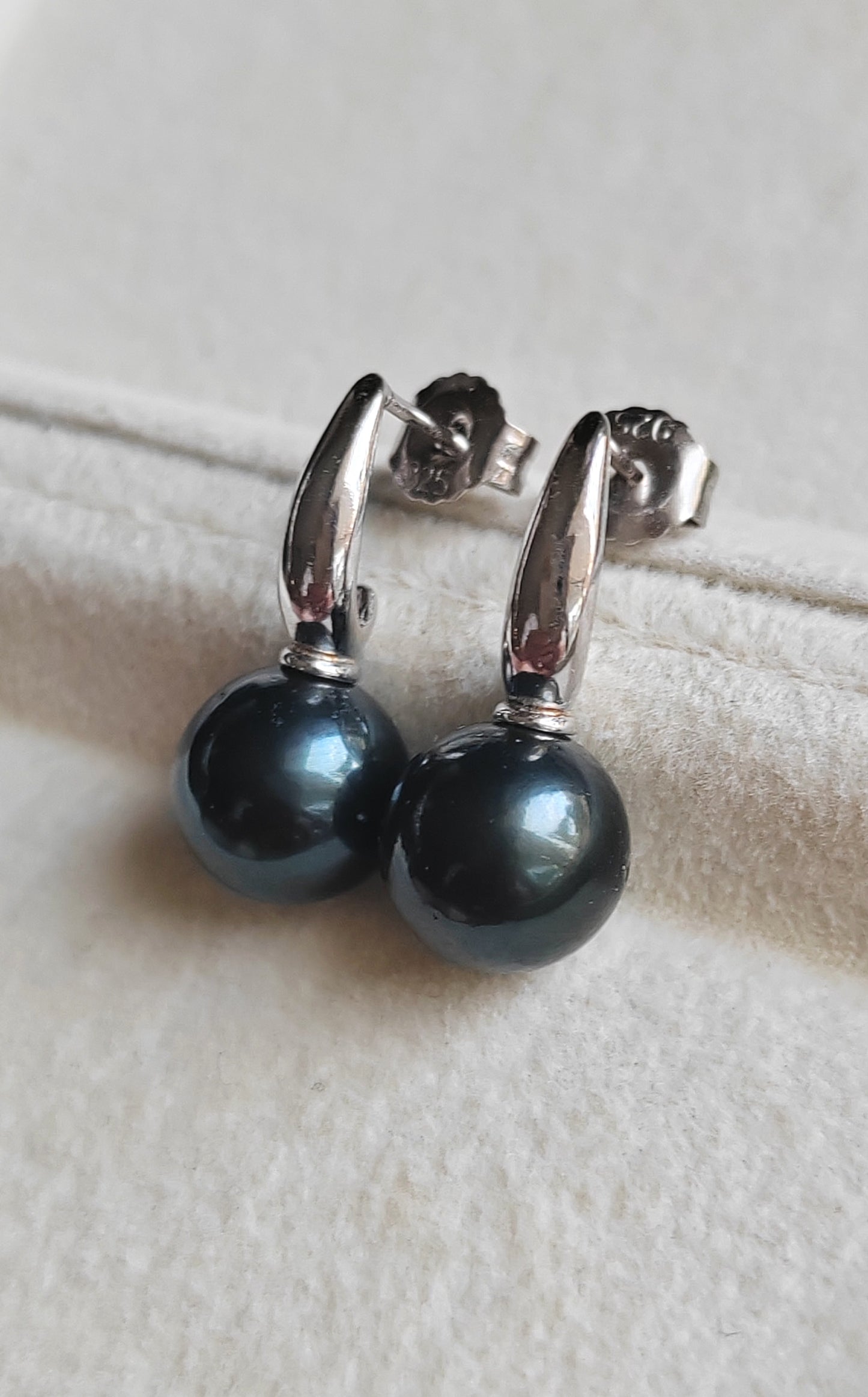 9.9mm Genuine tahitian south sea pearls round classic earrings sterling silver