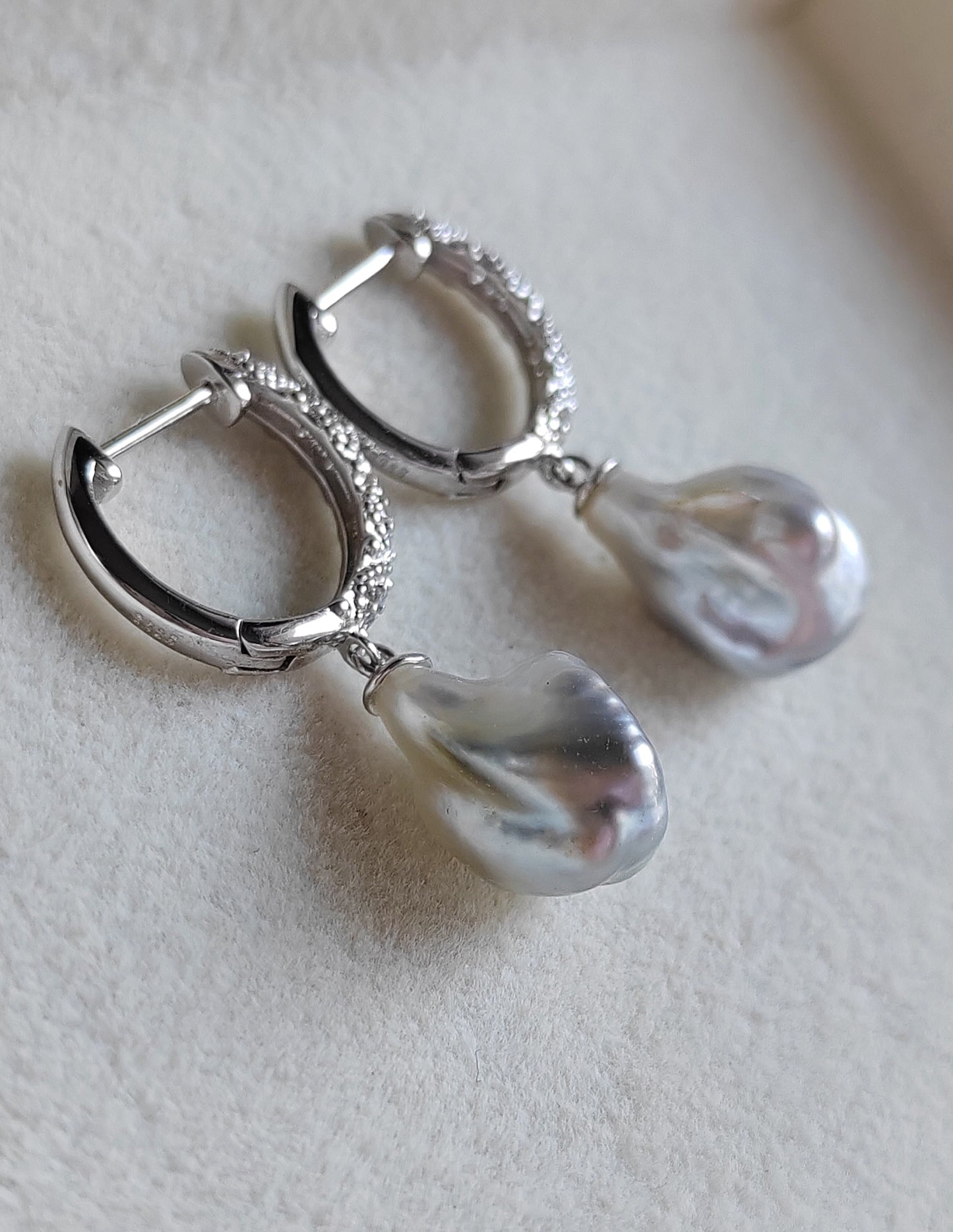 'Wild Lily' Genuine south sea Keshi pearl fairy hoop earrings