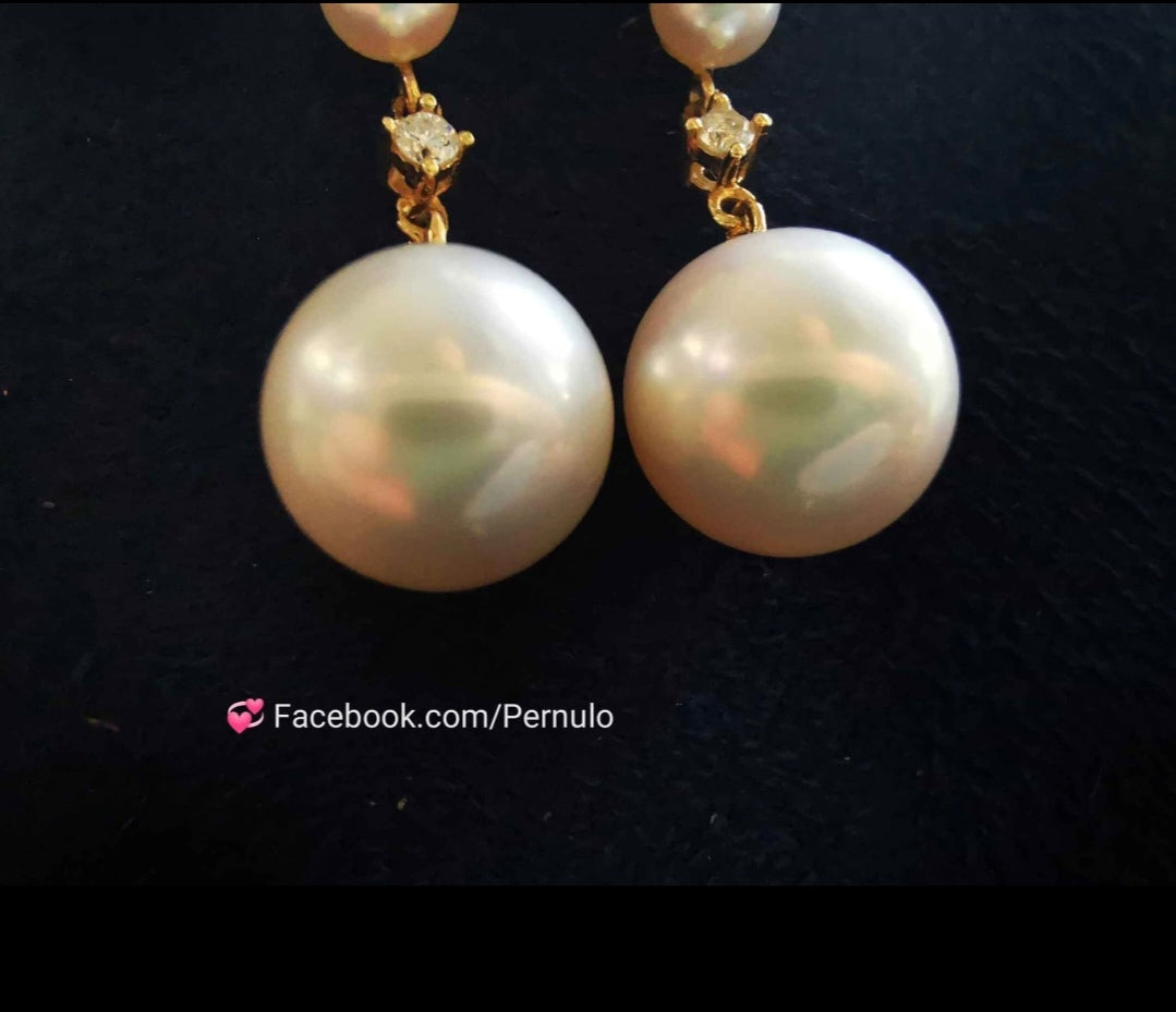 'Little clover' earrings 18k gold diamond genuine Japanese akoya pearl 3.7-8.3mm AAAA