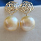 'Camellia' earrings 10k gold genuine golden south sea pearl 10.4mm Round