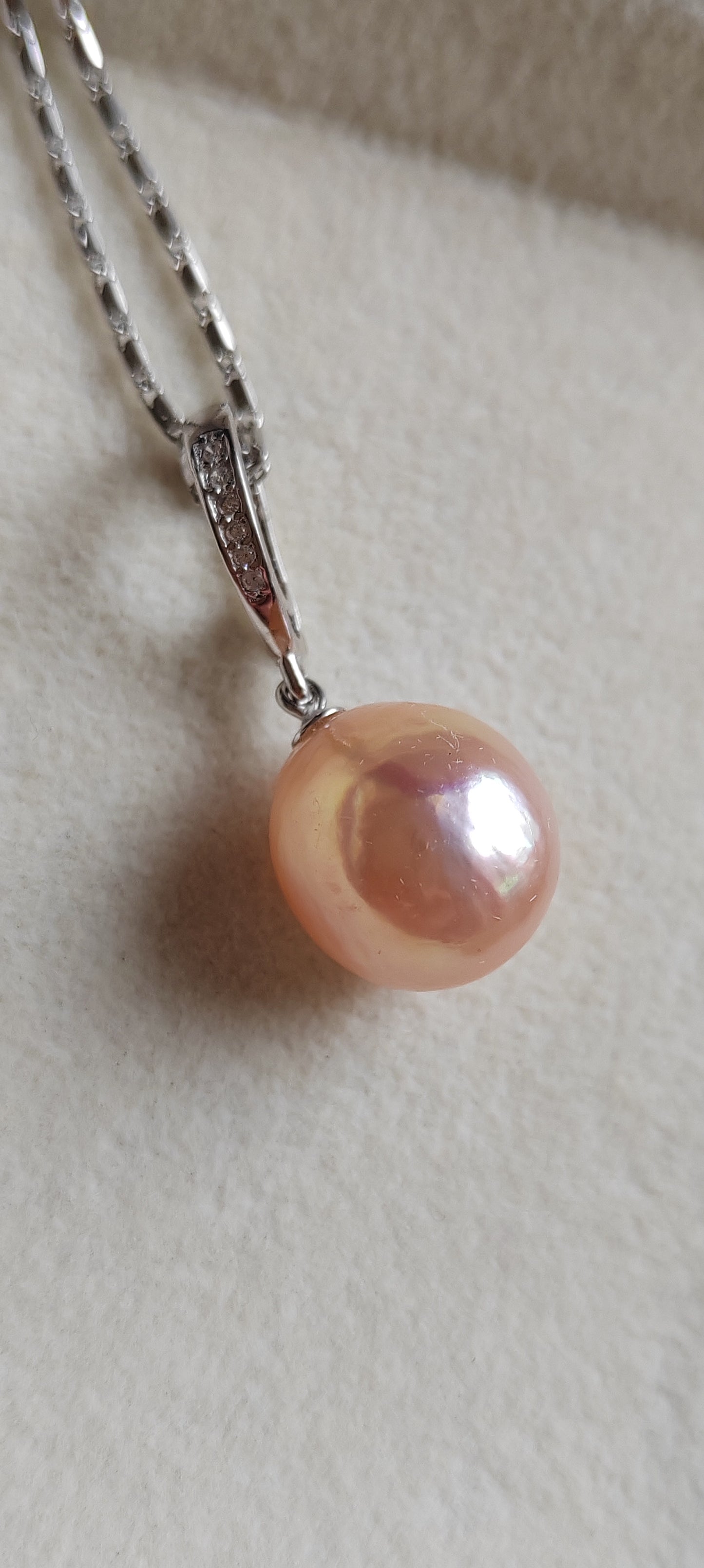 'Fairy Peach' Jewellery set Genuine freshwater pearls 11.8-12.2mm