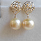 'Camellia' earrings 10k gold genuine golden south sea pearl 10.4mm Round