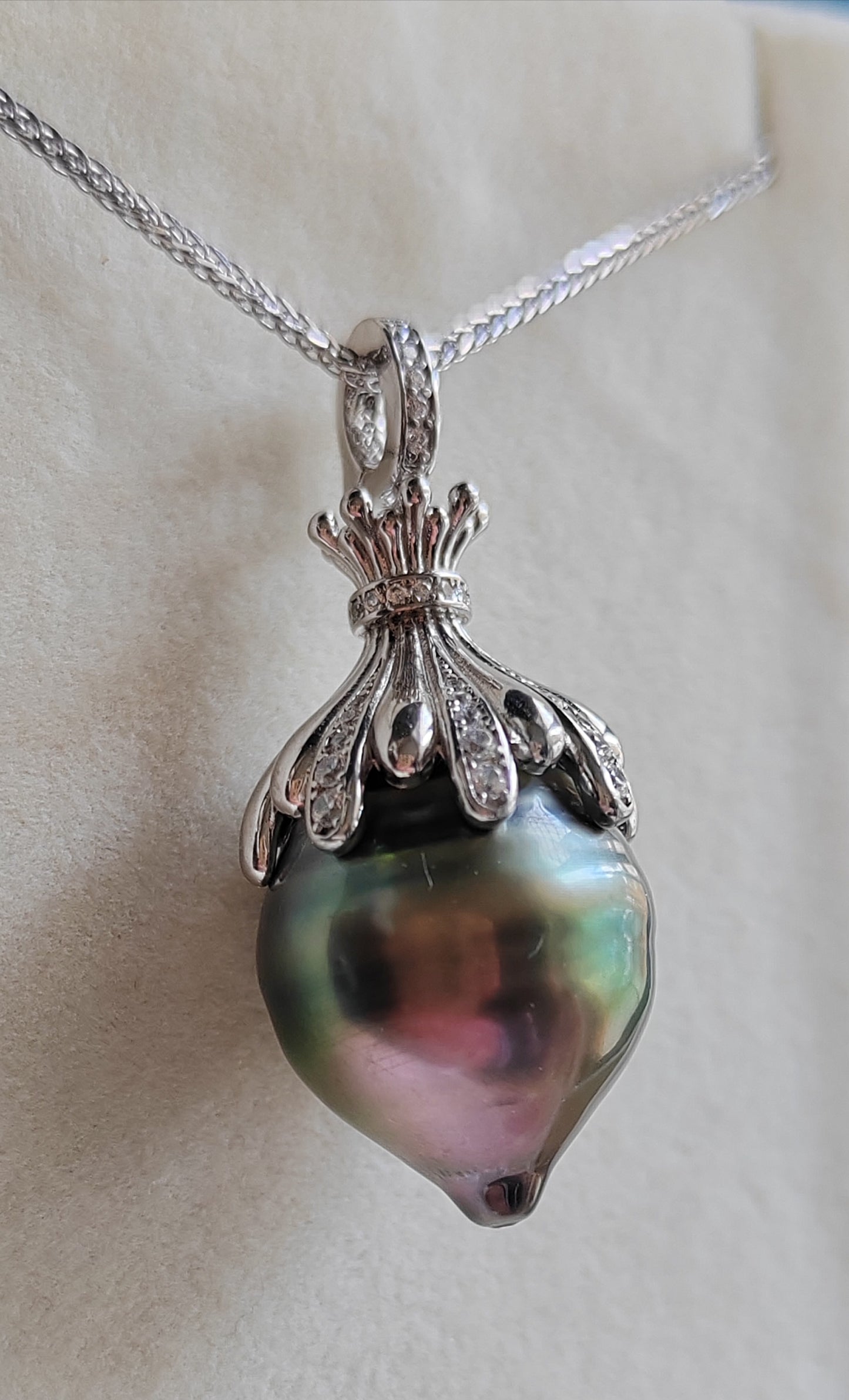 16.3x20mm Genuine tahitian sea pearl enhancer necklace silver