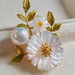 'Lily' brooch genuine freshwater pearl 10.1mm with mother of pearl