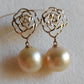 'Camellia' earrings 10k gold genuine golden south sea pearl 10.4mm Round