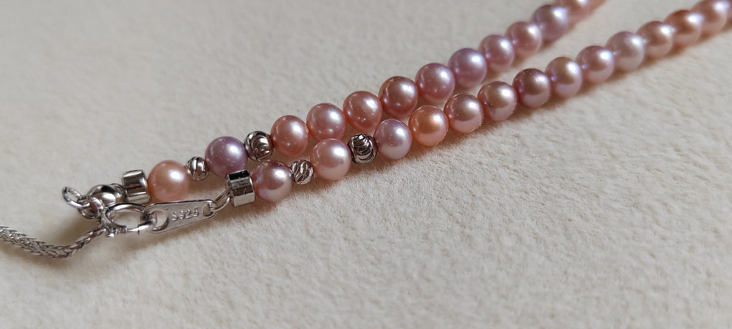 4-4.5mm Genuine freshwater pearls 'Pink lolli beans' necklace silver
