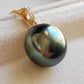 12.95x13.5mm Genuine Tahitian Mangareva pearl 18k gold diamond enhancer/ pendant