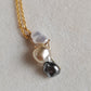 'A feather' 18k gold pendant genuine south sea & Tahitian Keshi pearls 'Wild'