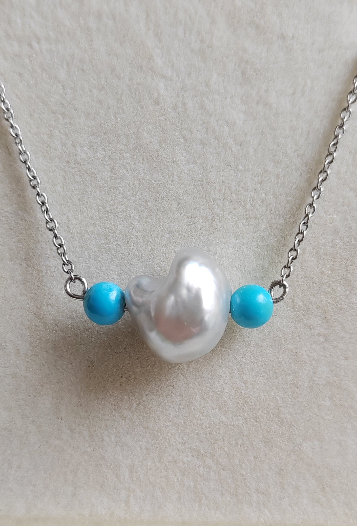 'Wild' Natural Turquoise genuine Australian south sea Keshi pearl necklace