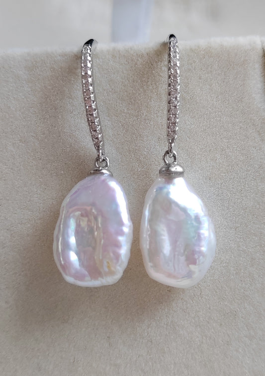10.8mm Genuine freshwater Keshi pearls classic dangling earrings