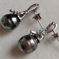 Art Deco earrings silver Genuine tahitian pearls 10.3mm