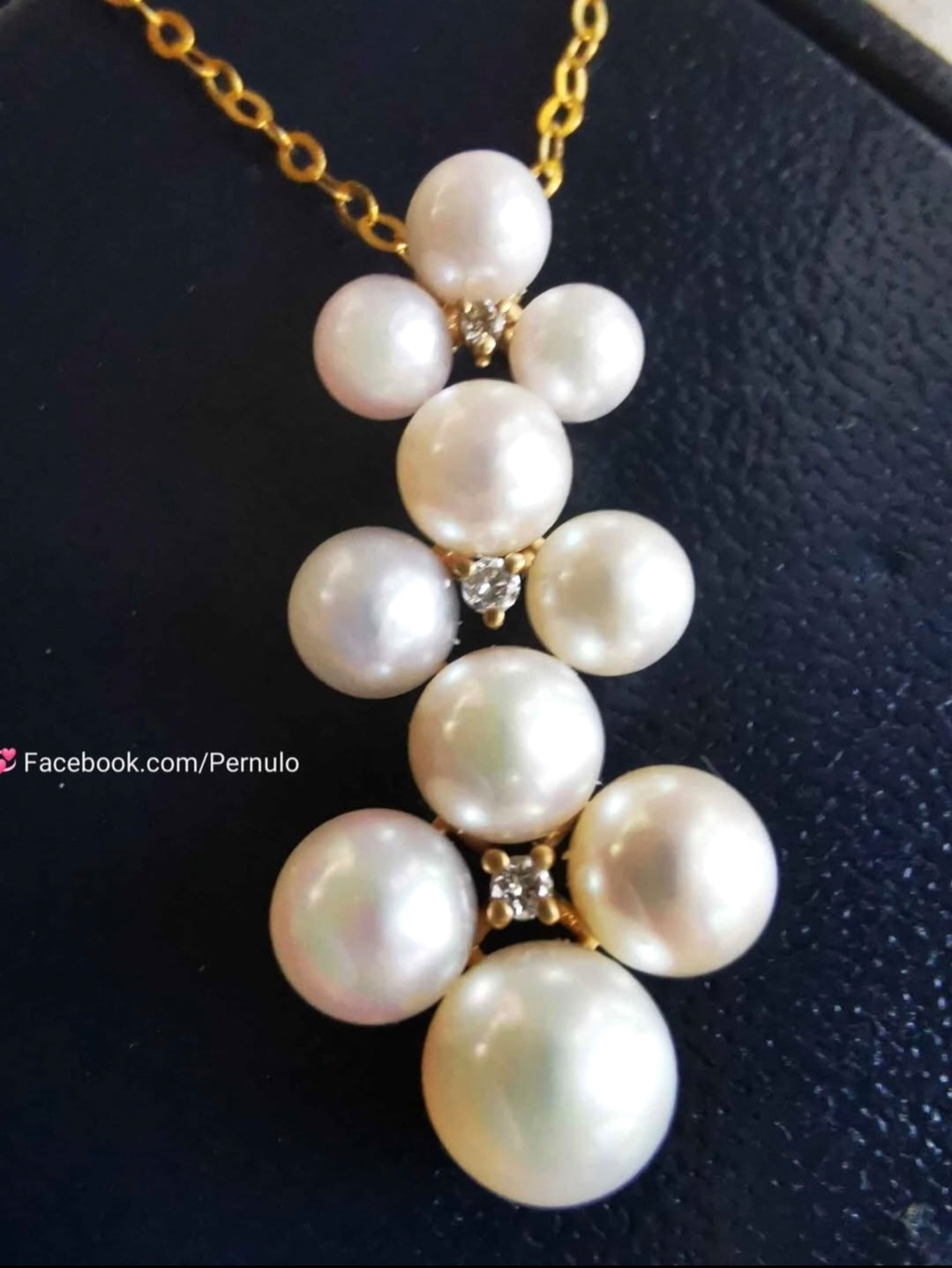 'Little clover' pendant 18k gold diamond genuine Japanese akoya  pearl 3.5-5.8mm