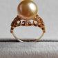 Golden lacy ring 18k gold genuine golden south sea round pearl 10.4mm AAA+ size L