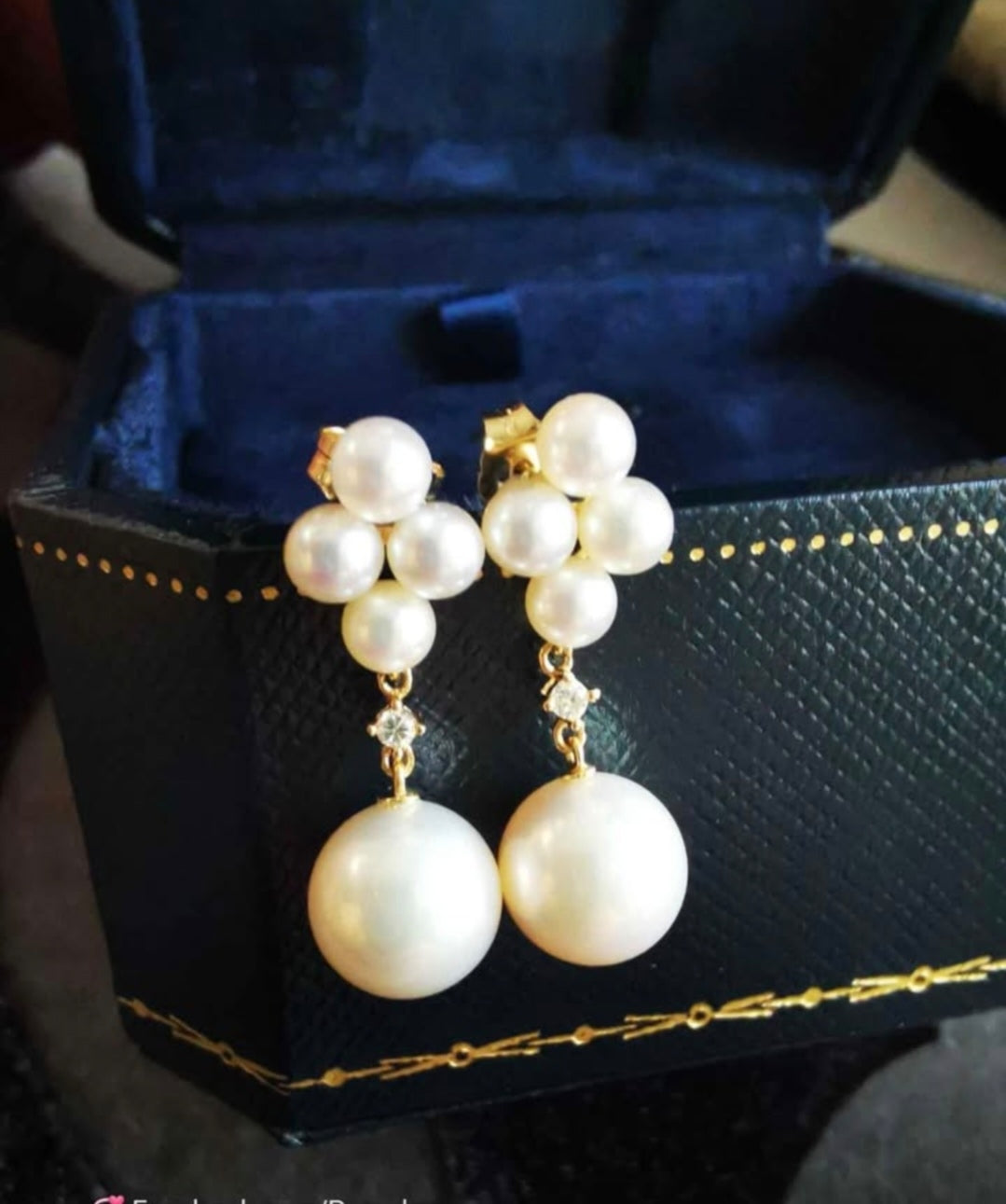 'Little clover' earrings 18k gold diamond genuine Japanese akoya pearl 3.7-8.3mm AAAA