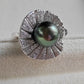 'Green lotus' adjustable ring genuine tahitian south sea pearl 9.3mm