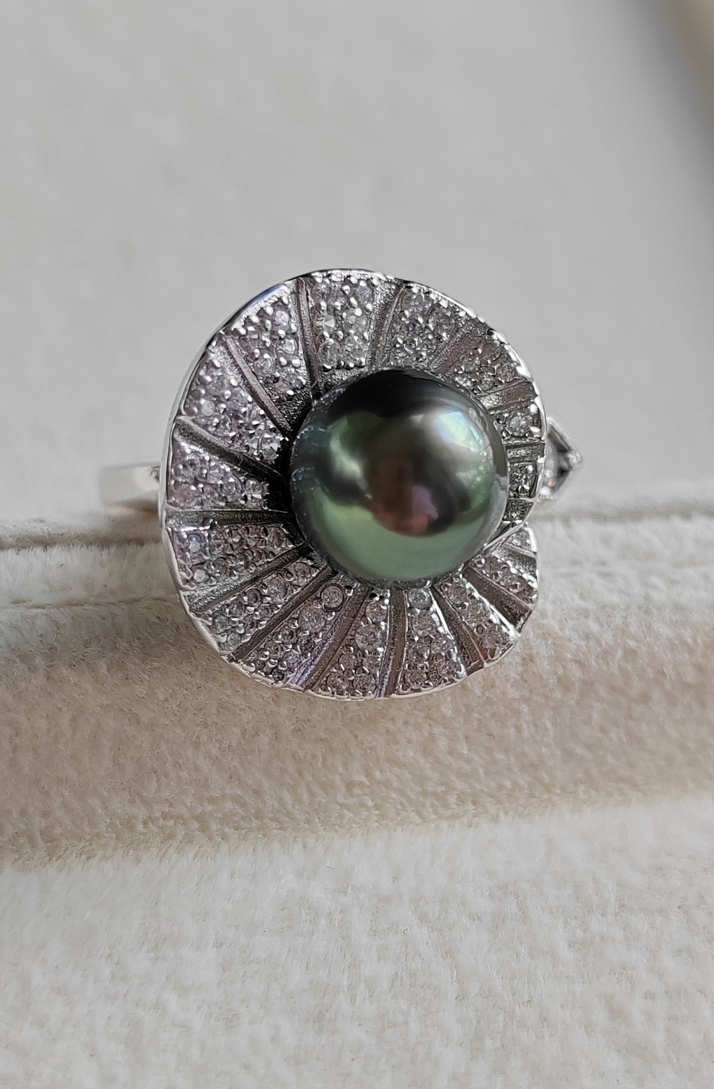 'Green lotus' adjustable ring genuine tahitian south sea pearl 9.3mm
