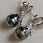 Art Deco earrings silver Genuine tahitian pearls 10.3mm