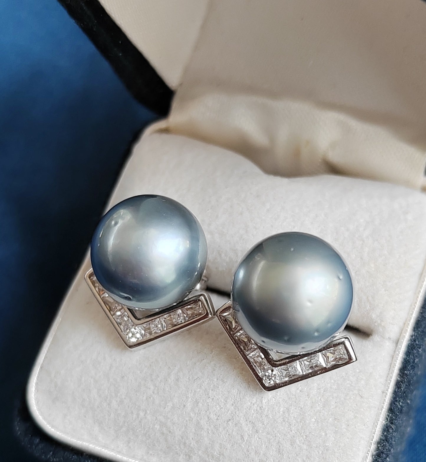 10.3mm Genuine tahitian sea pearls silver earrings