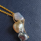 'A feather' 18k gold pendant genuine south sea & Tahitian Keshi pearls 'Wild'
