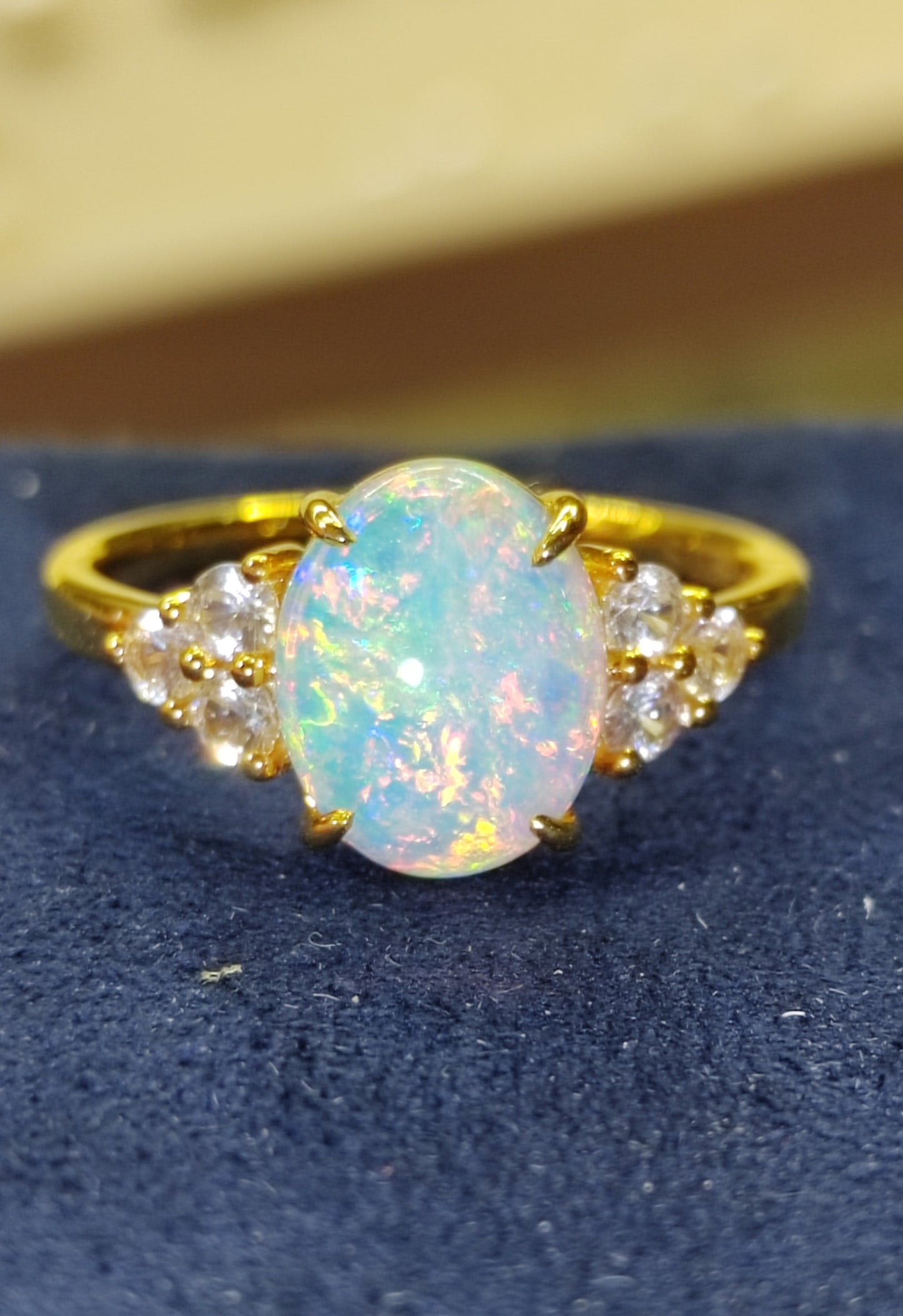 'Water Lily' 1.31ct Natural Solid Australian Crystal opal 9k gold ring