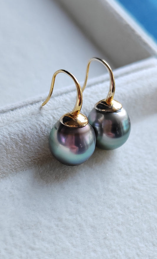 9k gold French hook earrings genuine tahitian south sea pearls 11mm