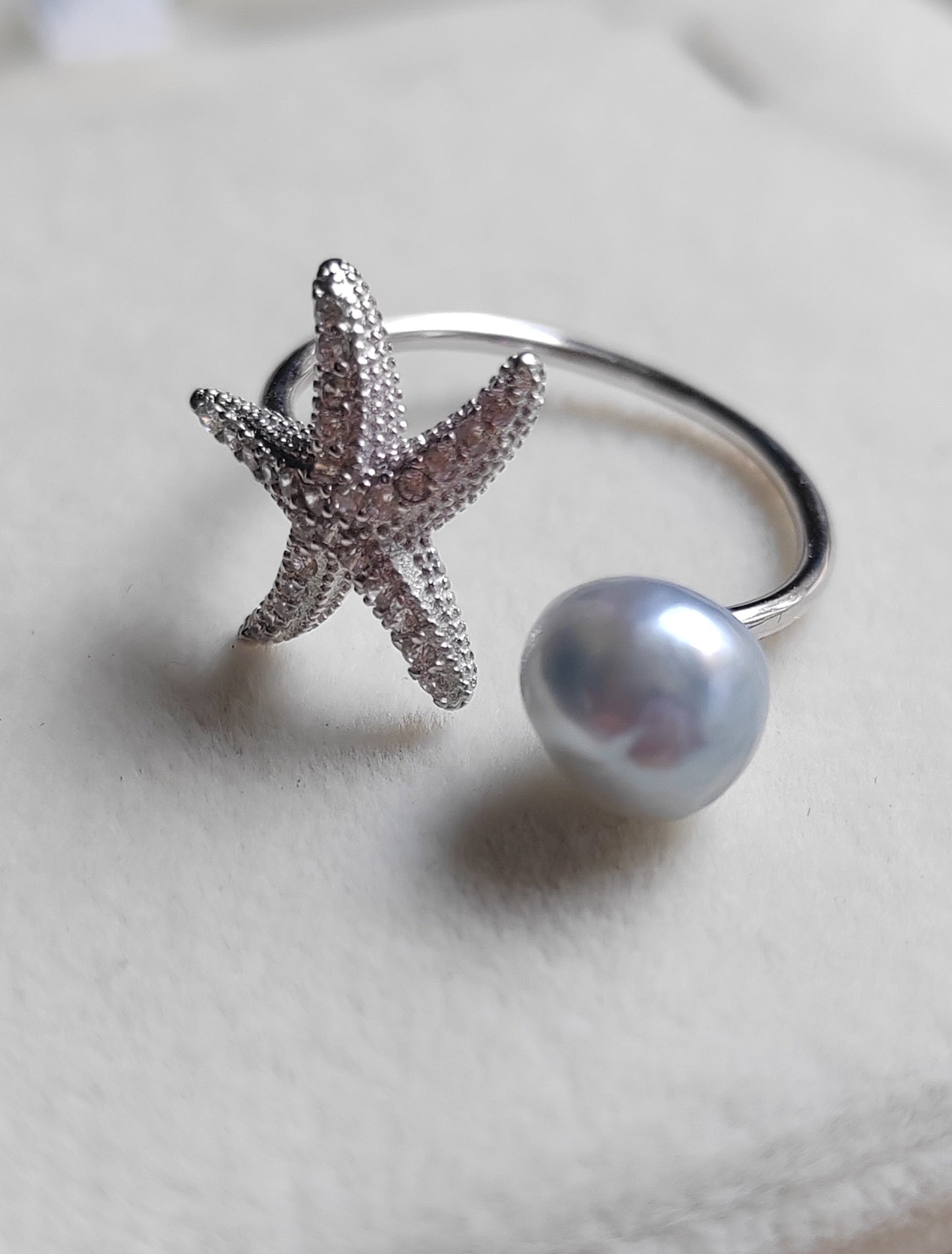 'Little star' ring genuine Keshi south Sea white pearl 6.9x7.4mm