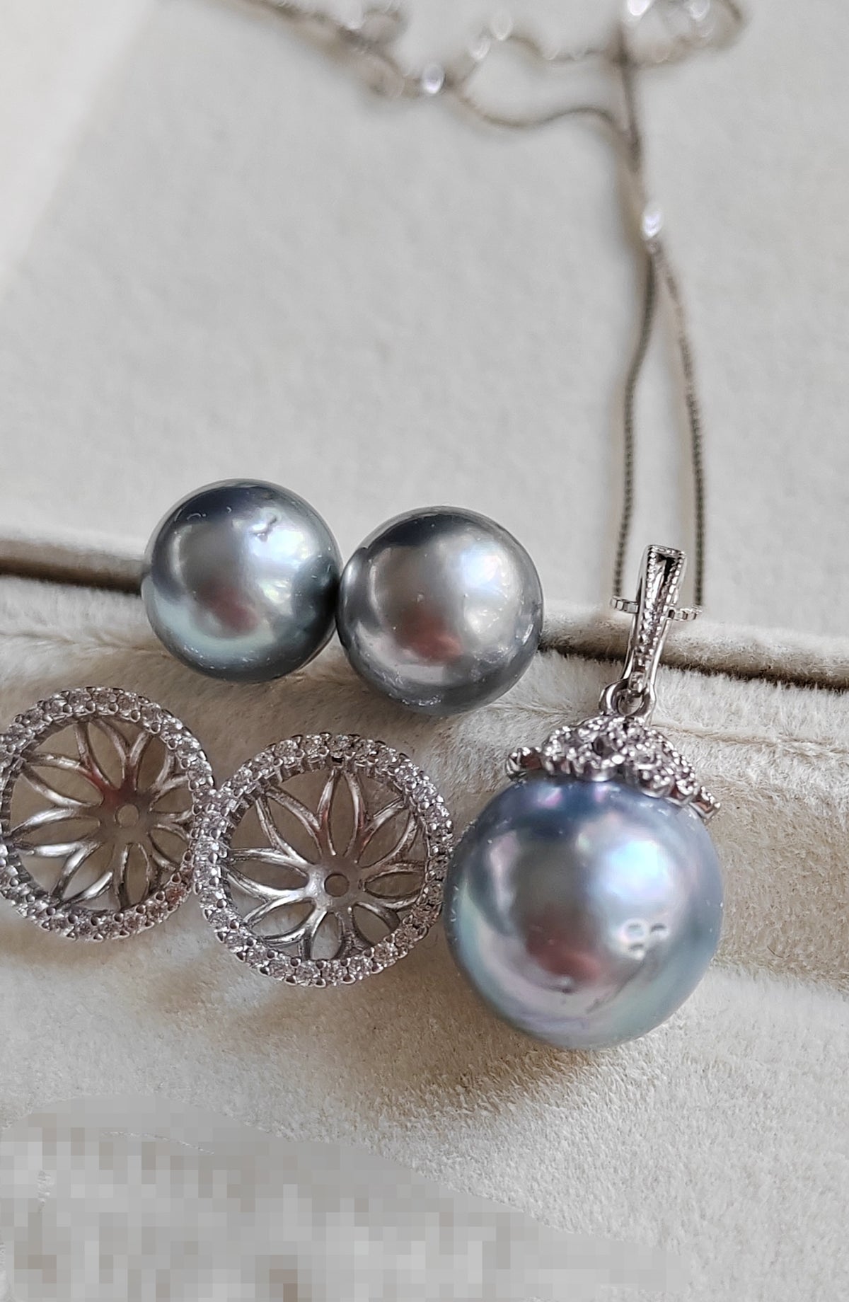 Classic Jewellry set Genuine tahitian sea pearls 10.3-13.1mm