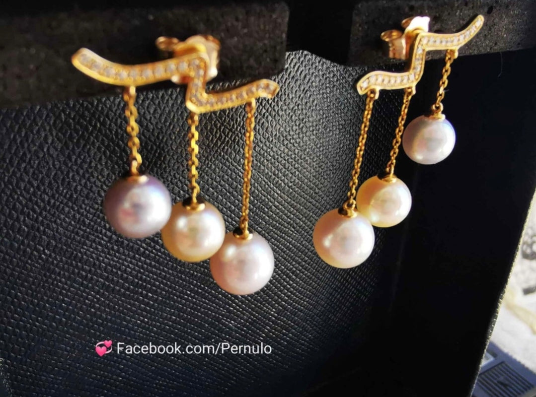 'Wings' earrings 18k gold diamond genuine Japanese akoya pearls 6.1-7.5mm
