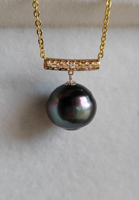 18k gold rainbow drop pendant genuine tahitian south sea pearl 12.8mm