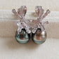 Art Deco earrings silver Genuine tahitian pearls 10.3mm