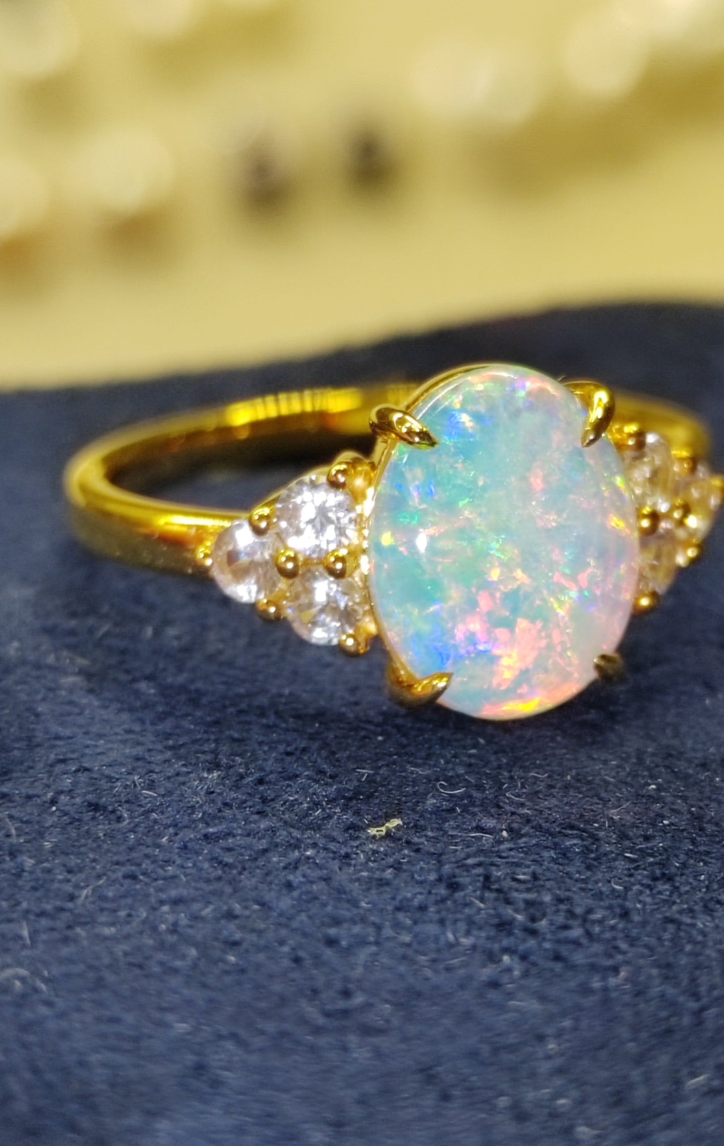 'Water Lily' 1.31ct Natural Solid Australian Crystal opal 9k gold ring