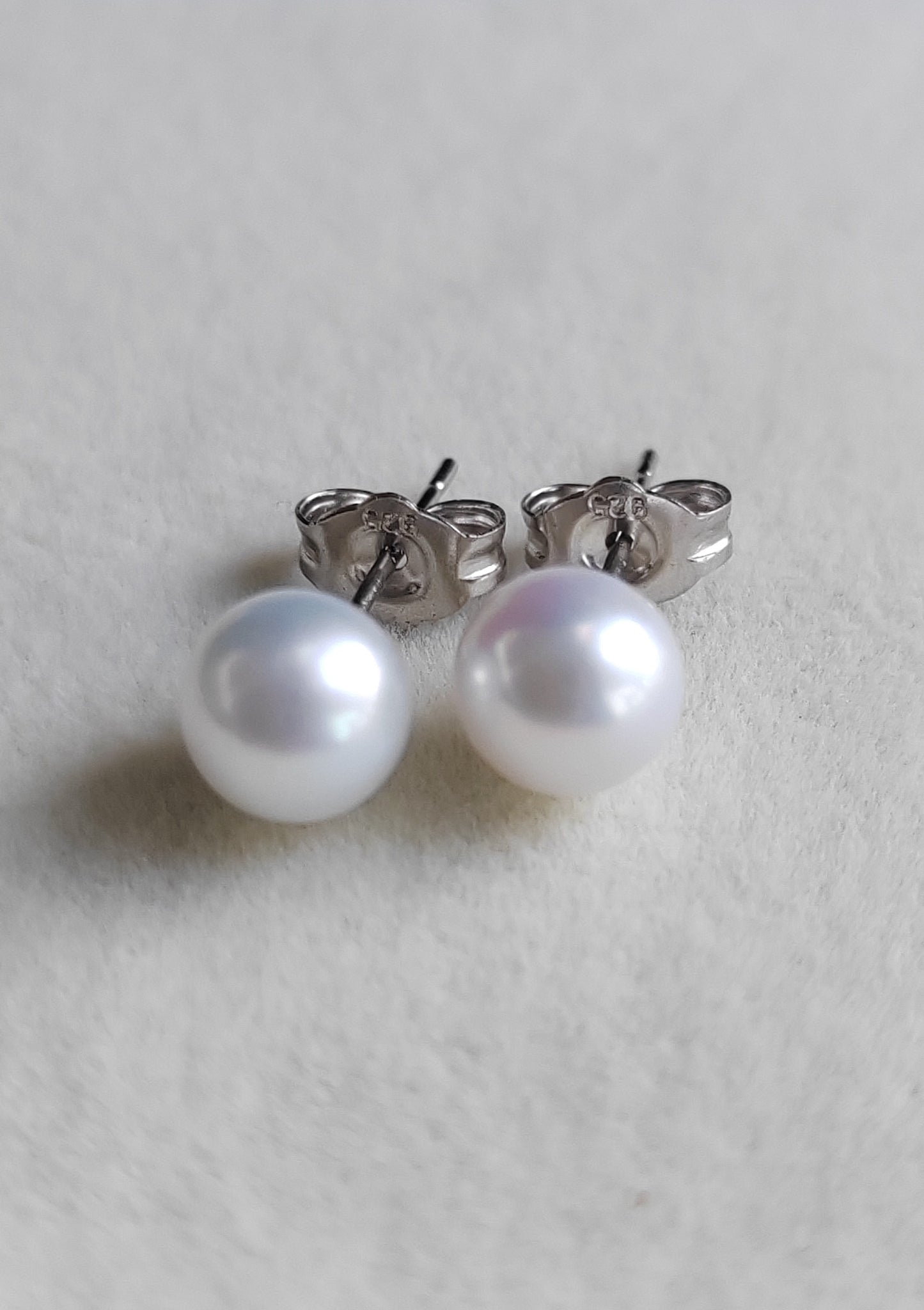Silver earrings studs genuine freshwater pearls 6-6.5mm