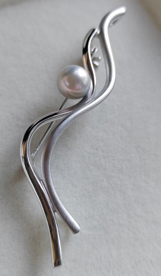 7.8mm Genuine Japanese akoya pearl AAA sterling silver elegant brooch/pendant