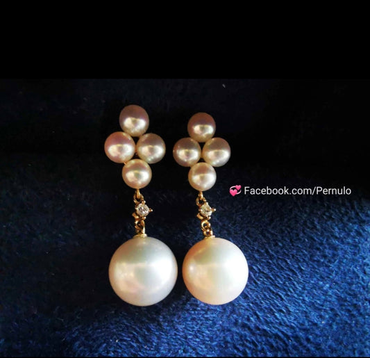 'Little clover' earrings 18k gold diamond genuine Japanese akoya pearl 3.7-8.3mm AAAA