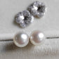 'Little Camellia' two-way earrings genuine south sea white pearls 8.6mm Round