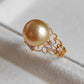Golden lacy ring 18k gold genuine golden south sea round pearl 10.4mm AAA+ size L