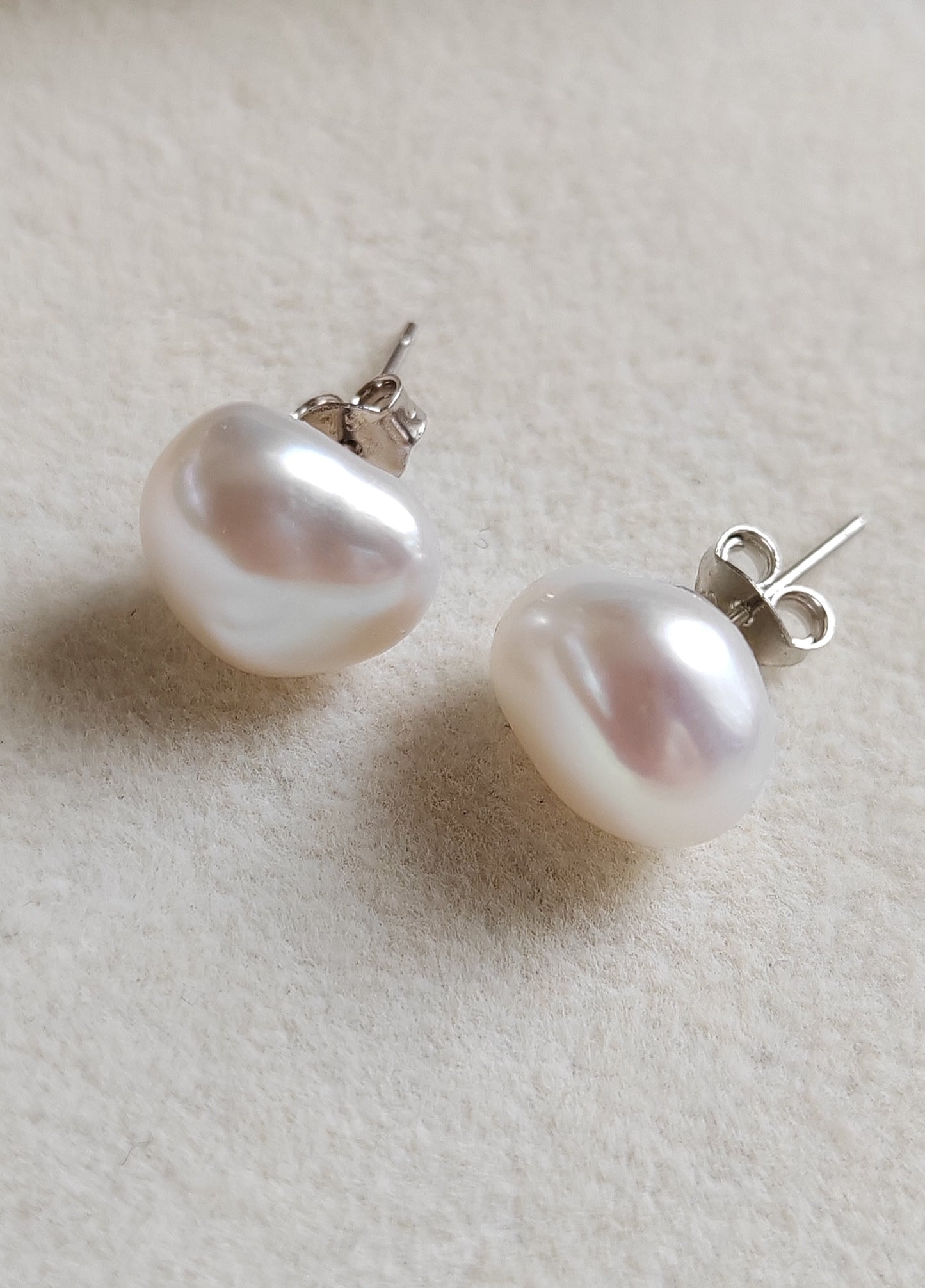 9mm Genuine freshwater Keshi pearls essential earrings studs silver