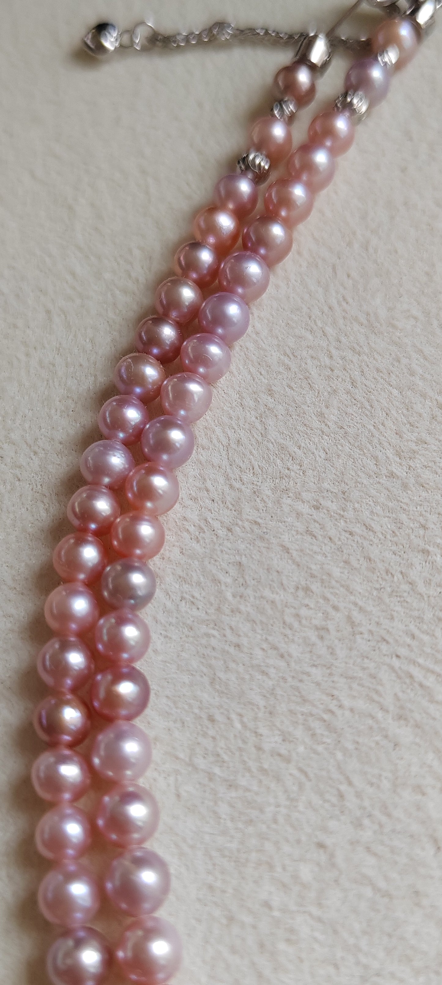 4-4.5mm Genuine freshwater pearls 'Pink lolli beans' necklace silver