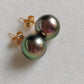 'Vivid Peacock' 14k gold every day earrings studs genuine tahitian south sea pearls 10.2mm