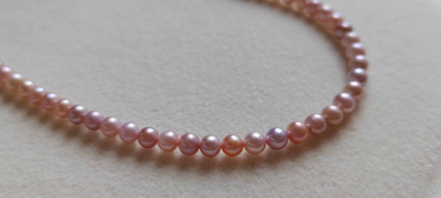 4-4.5mm Genuine freshwater pearls 'Pink lolli beans' necklace silver
