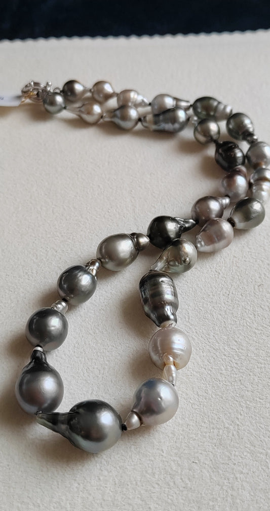 8.3-12.7mm Genuine tahitian south sea pearl baroque necklace