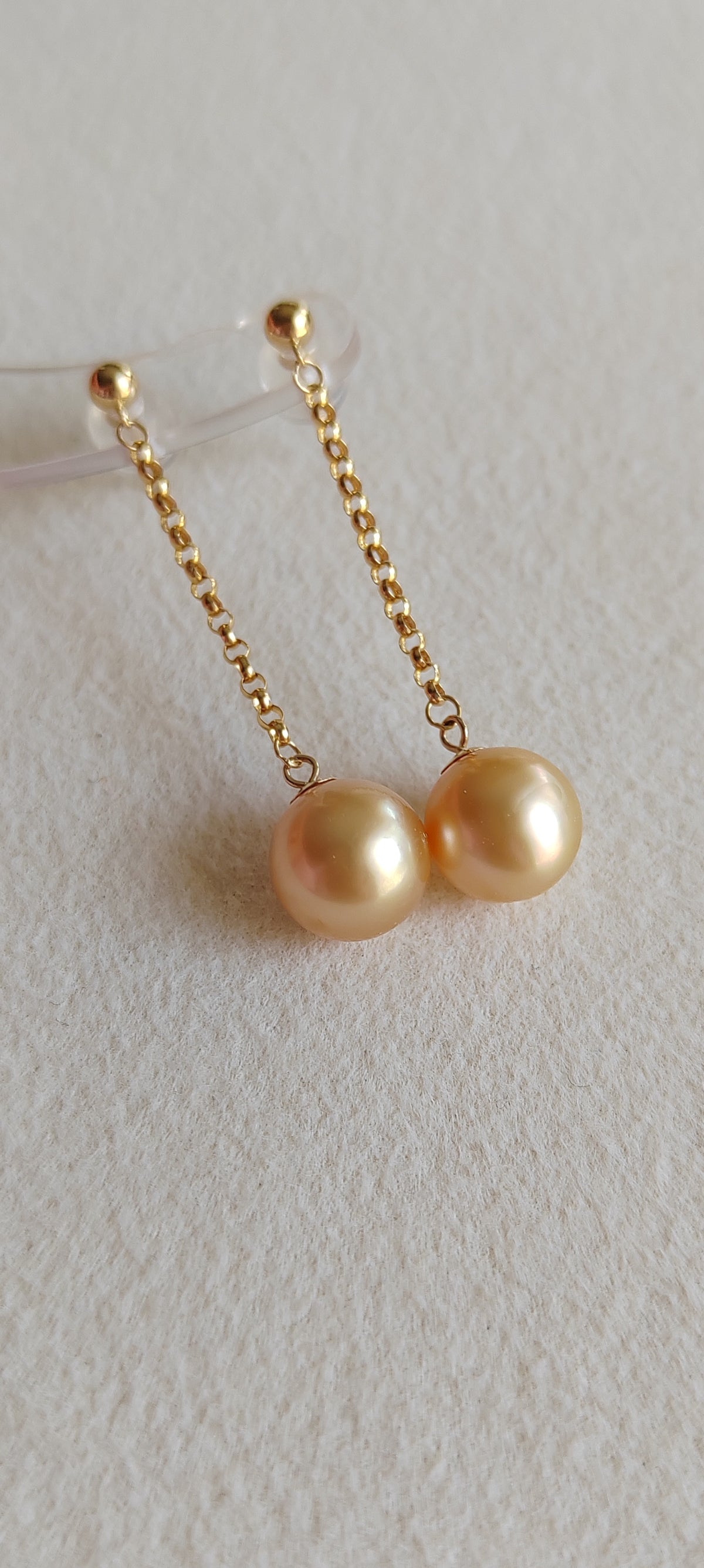 18k gold dangle earrings genuine golden south sea pearl 8.3mm