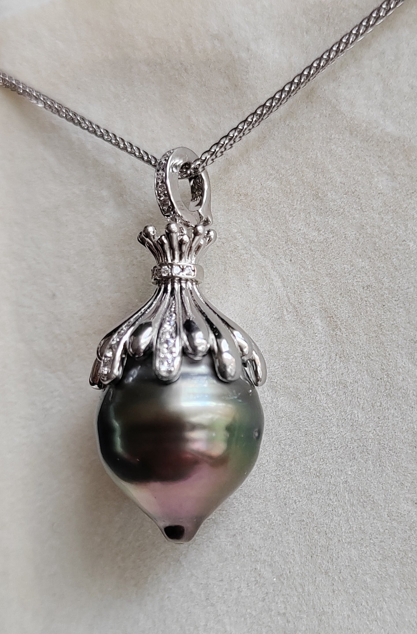 16.3x20mm Genuine tahitian sea pearl enhancer necklace silver