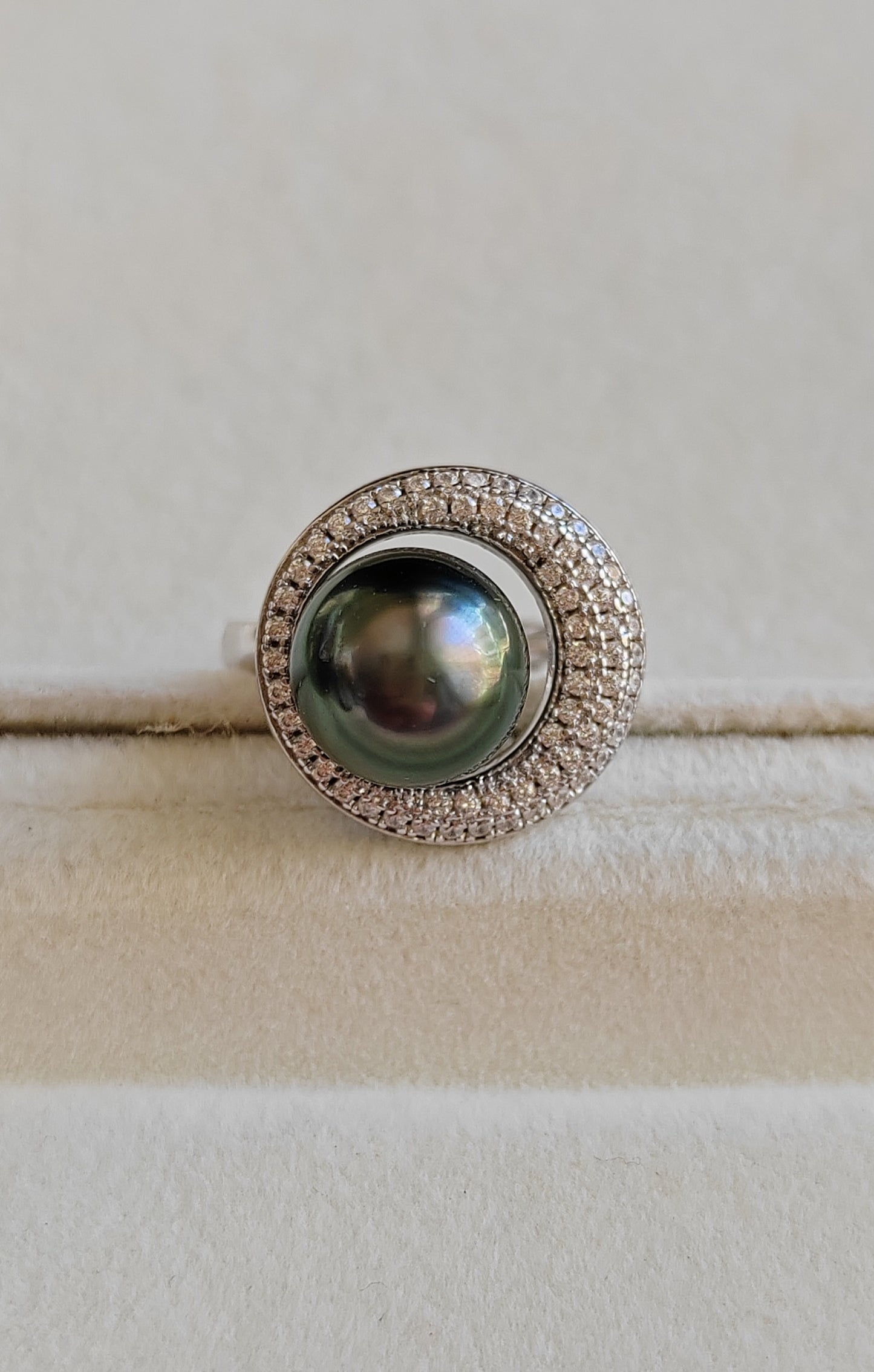 'Moon' ring genuine tahitian pearl 9.4mm