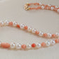Genuine Japanese akoya pearls and coral necklace 3.3-7.7mm