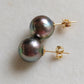 10.3mm Genuine tahitian south sea pearls classic earrings studs 14ct gold
