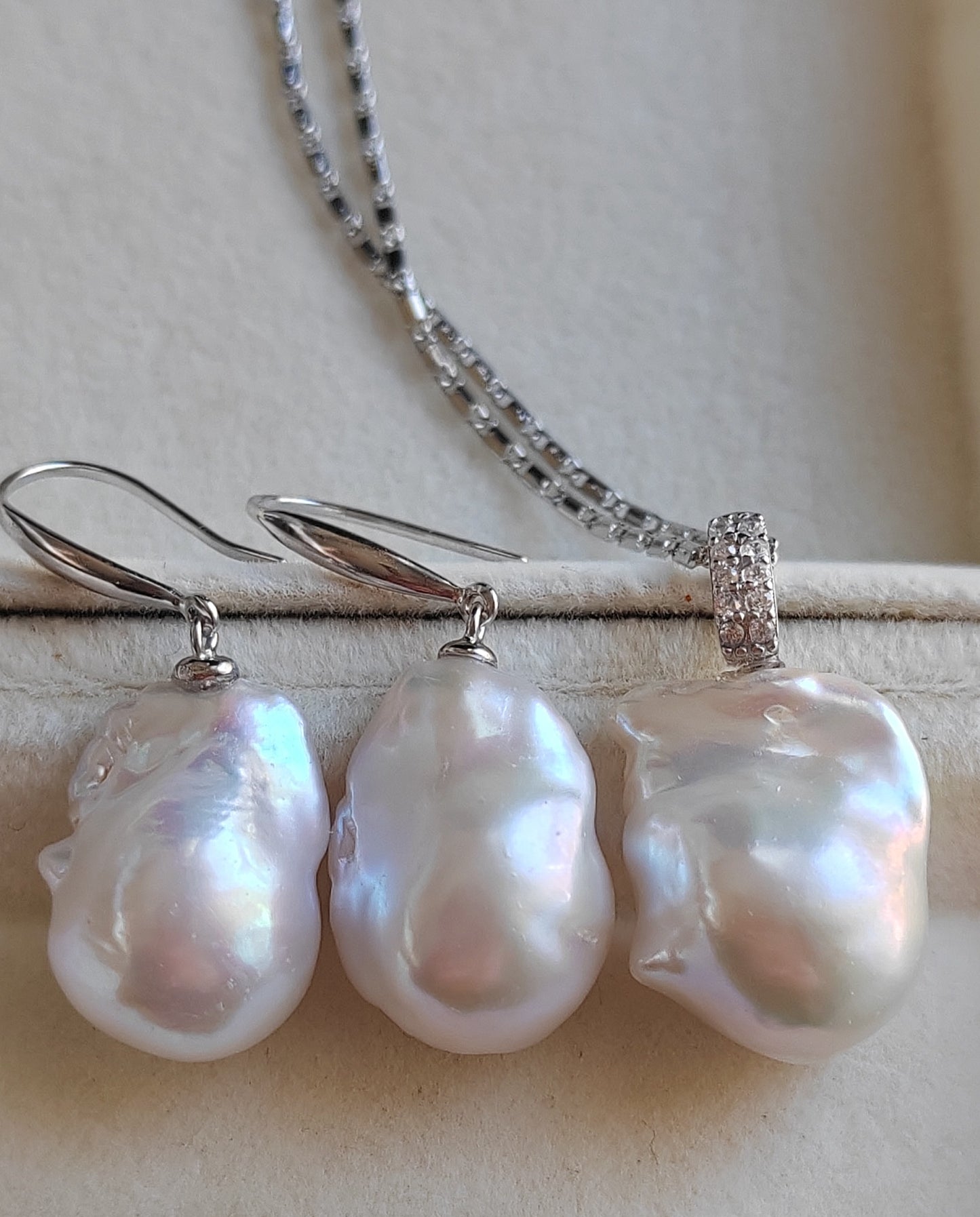 Classic baroque jewelry set Genuine freshwater pearls 13-14x18mm