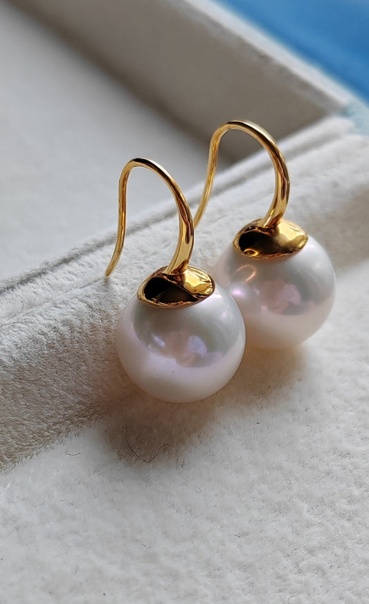 11.3mm genuine freshwater pearls 9k gold French hook earrings AAAA