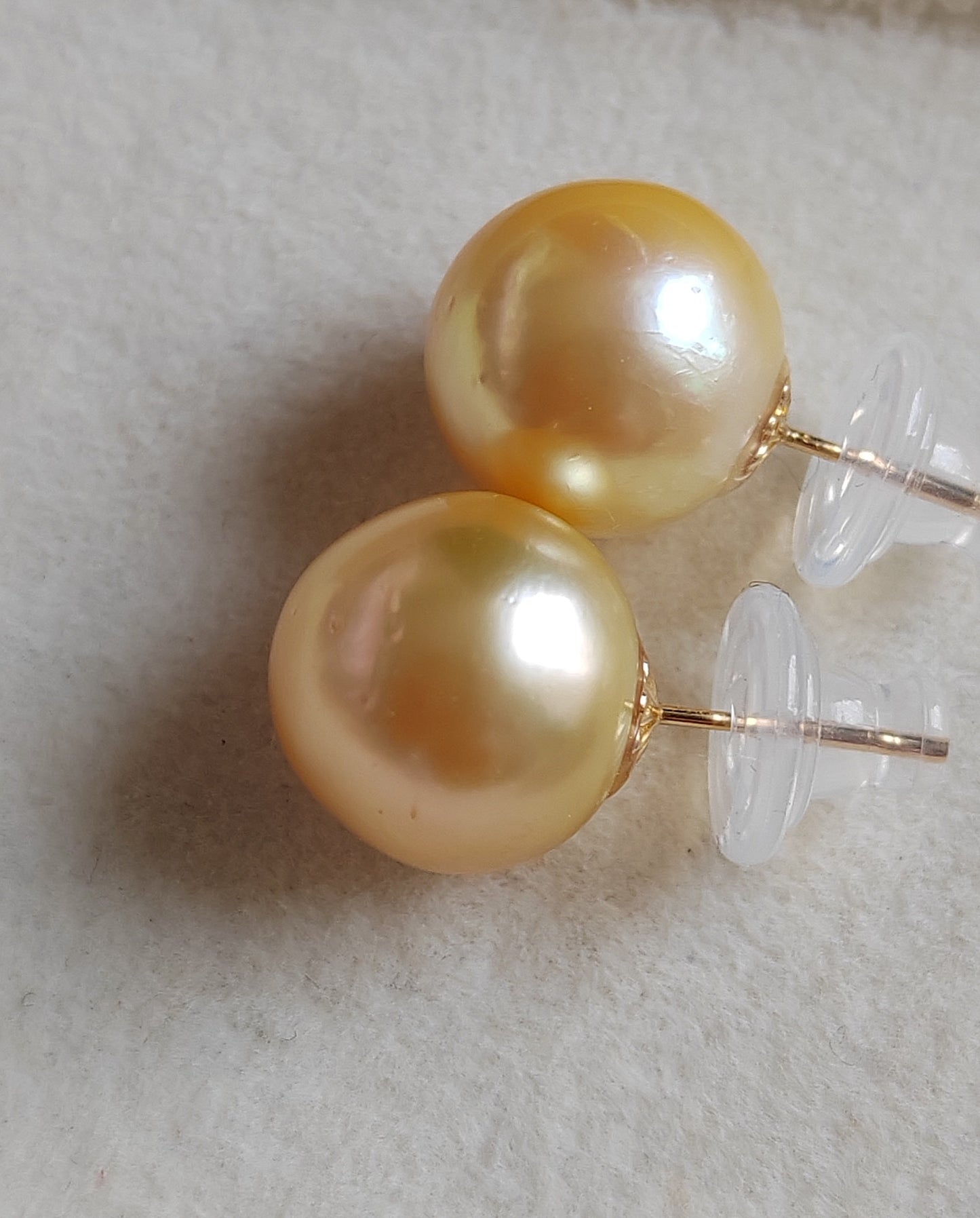 18k gold essential earrings studs genuine golden south sea pearls 12.8mm